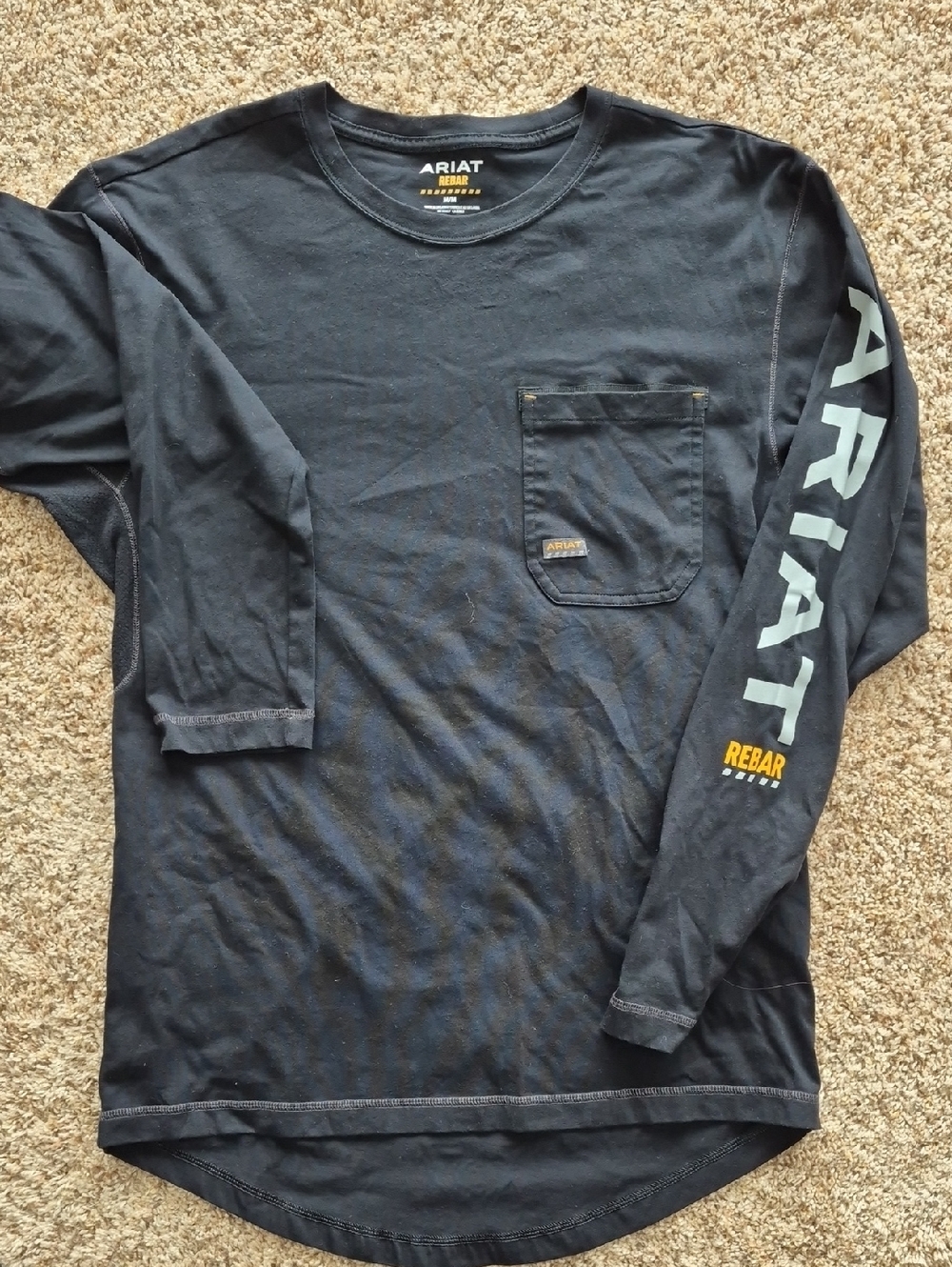 Ariat Black Long Sleeve Pocket Tee with Sleeve Logo, Med